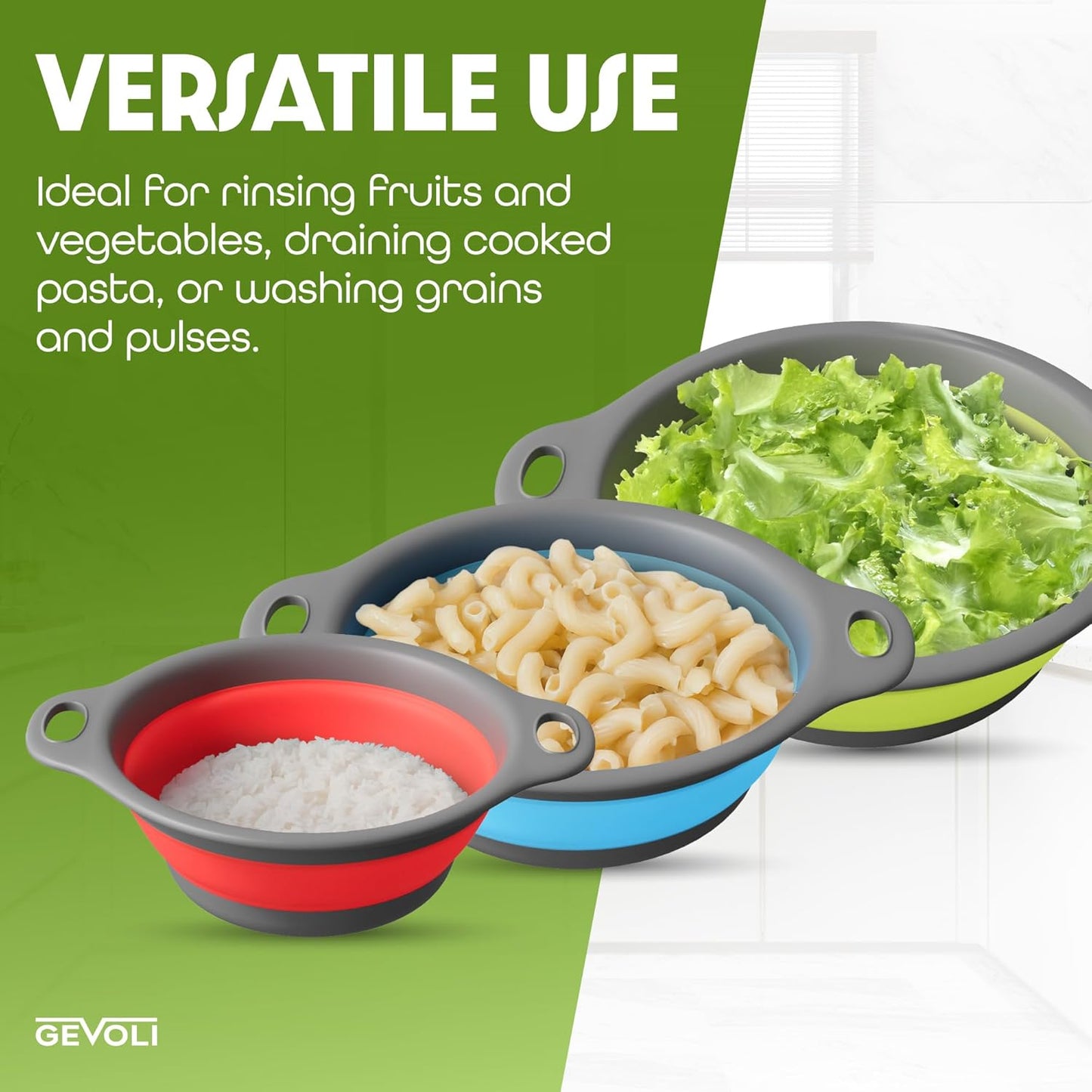 Collapsible Colanders with Self-Draining