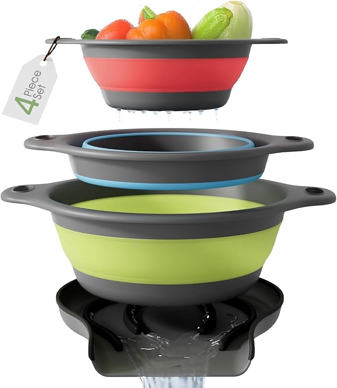 Collapsible Colanders with Self-Draining