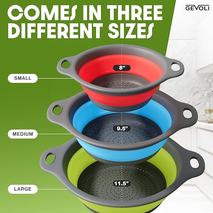 Collapsible Colanders with Self-Draining