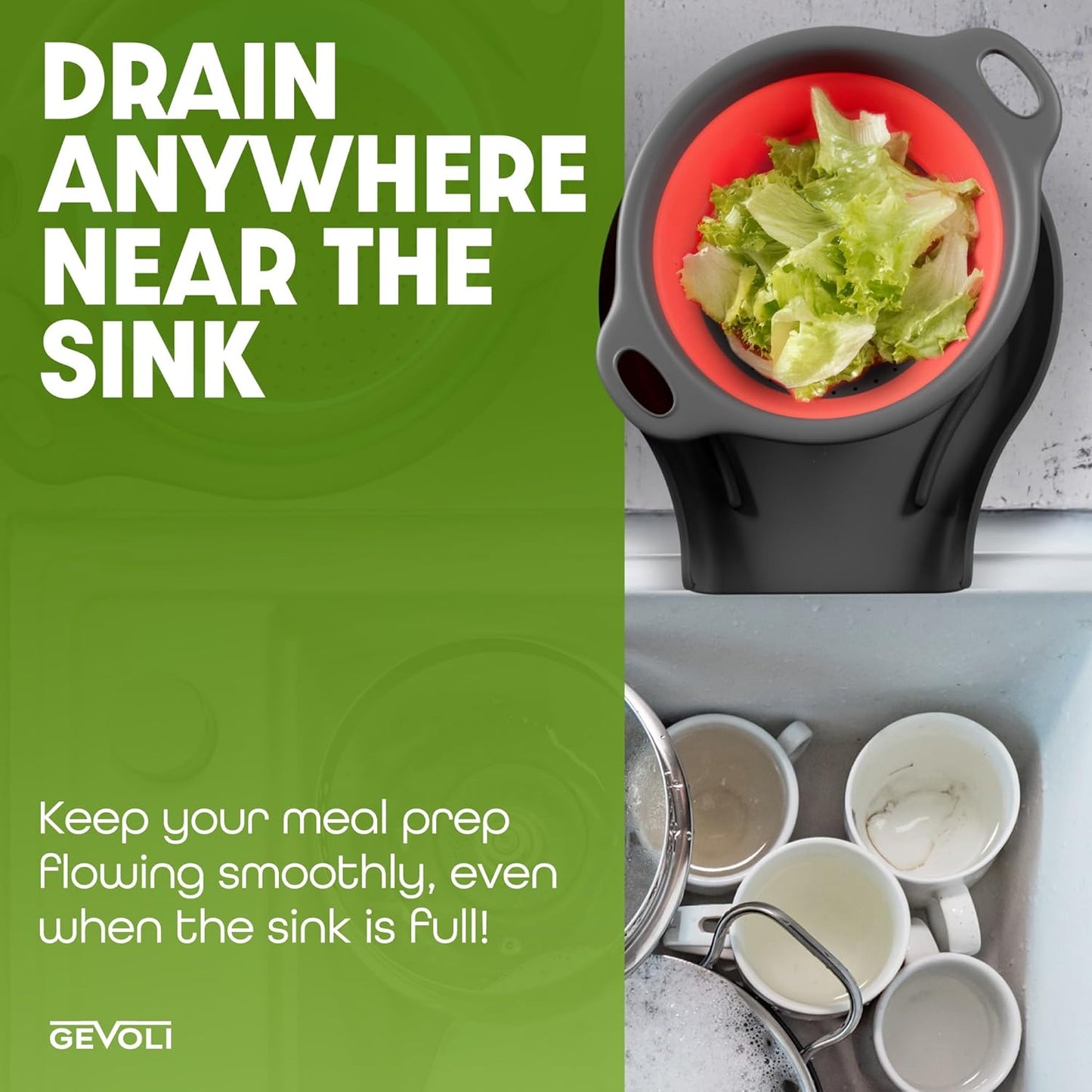 Collapsible Colanders with Self-Draining