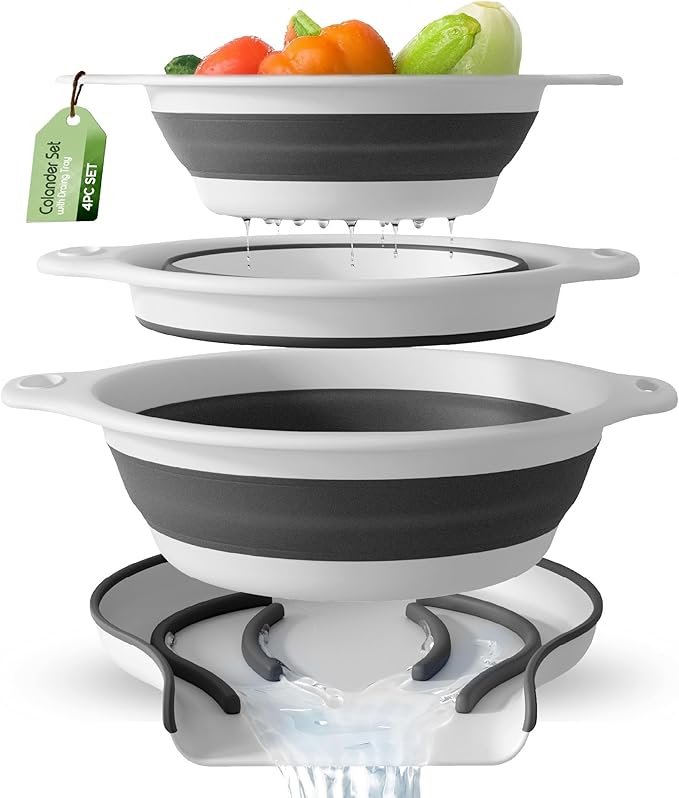 Collapsible Colanders with Self-Draining