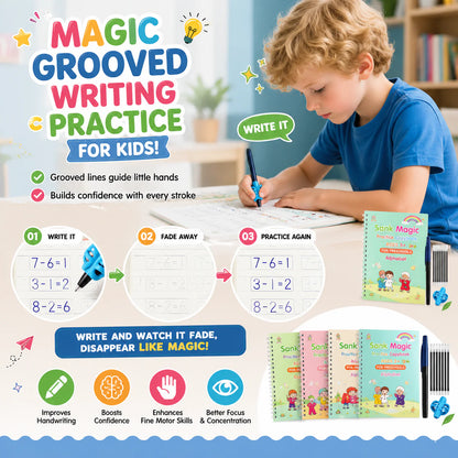 Reusable Grooved Handwriting Practice Books for Kids – 4-Book Set