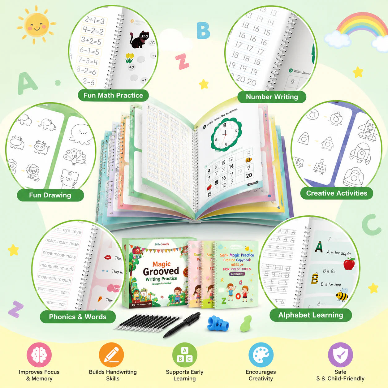 Reusable Grooved Handwriting Practice Books for Kids – 4-Book Set